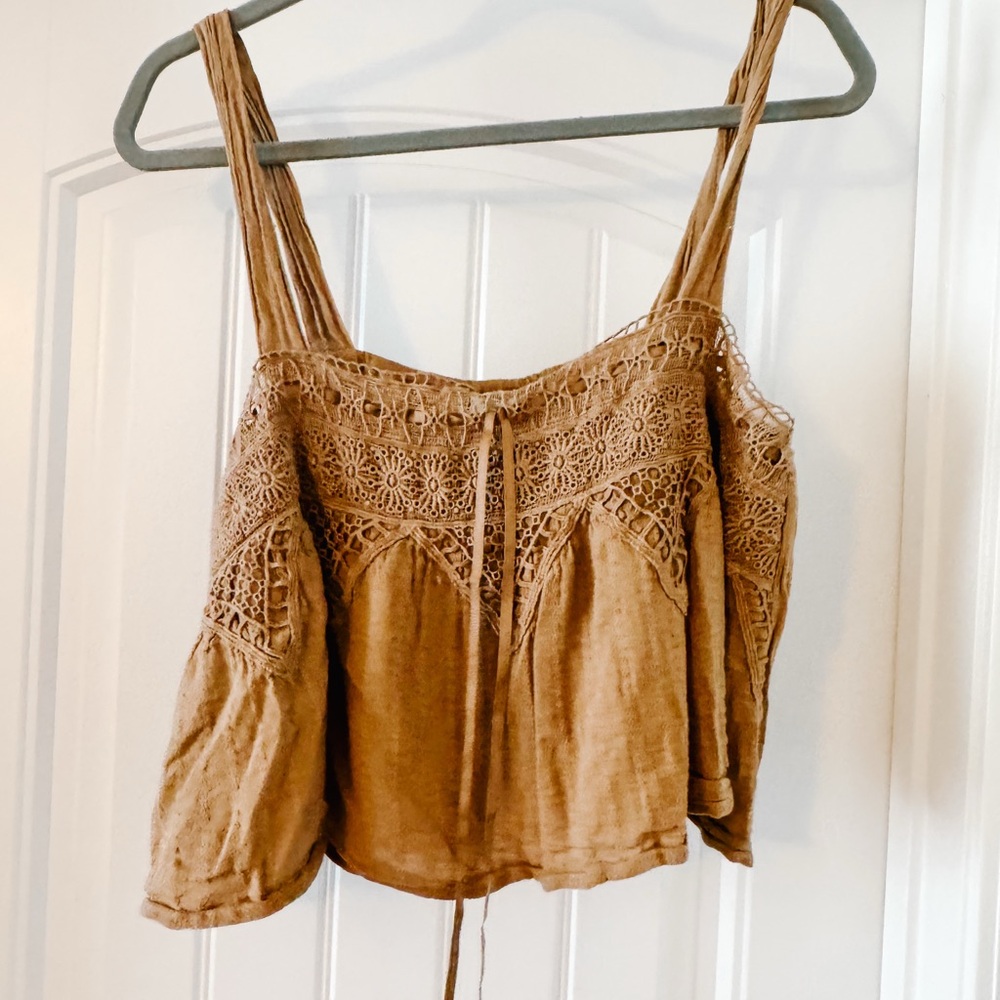 American Eagle Outfitters Brown Lace Crop Top